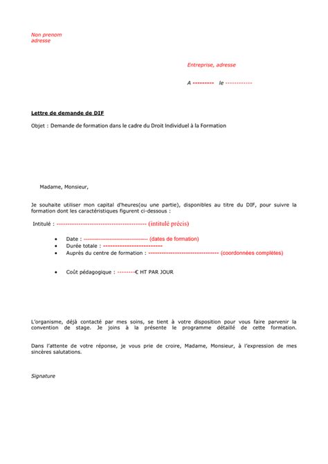 Modelé de demande de dif téléchargement gratuit documents PDF Word