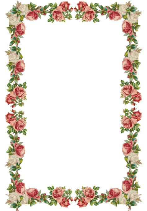 A Floral Frame With Roses And Leaves On The Edges All In Red And White