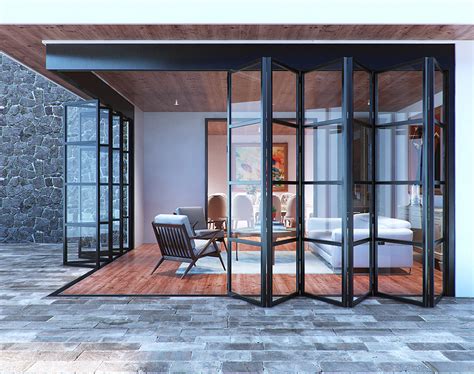 Besides throwing open the interiors of the home to the outside, glass doors have many other benefits. Custom Steel Grid Accordion Bi-Fold Glass Door - A38 - Abby Iron Doors