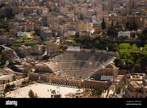 The View Of The Roman Theater From Amman Citadel Amman Jordan Stock