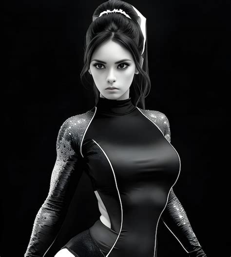 Premium Ai Image Illustration Of A Beautiful Girl In A Black Bodysuit