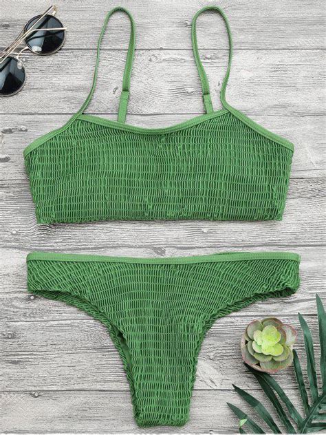 2018 Cami Smocked Bralette Bikini Set In Green S Zaful