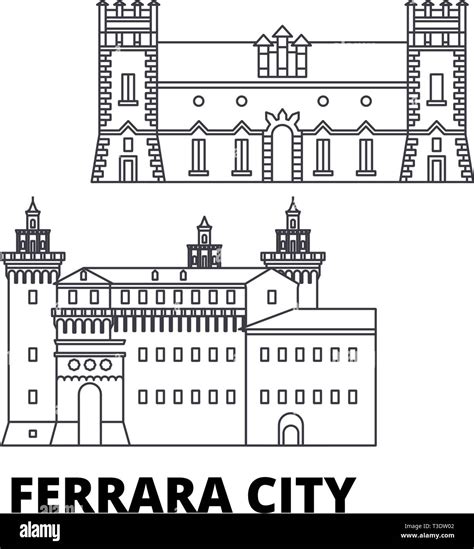 Italy Ferrara City Line Travel Skyline Set Italy Ferrara City Outline City Vector