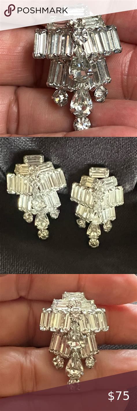 Elegant Art Deco Rhinestone Clip Earrings By Kramer Of New York