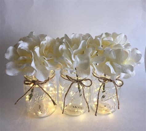 Fairy Light Mason Jars Flower Arrangement Centerpiece Etsy