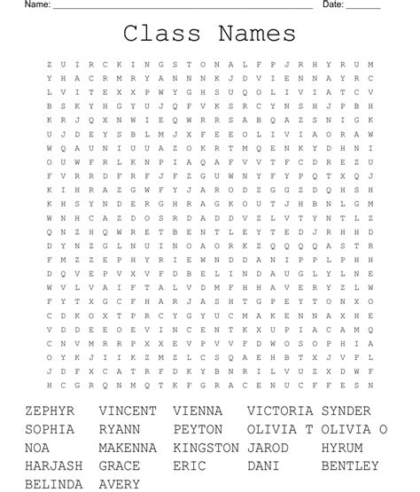 Class Names Word Search Wordmint