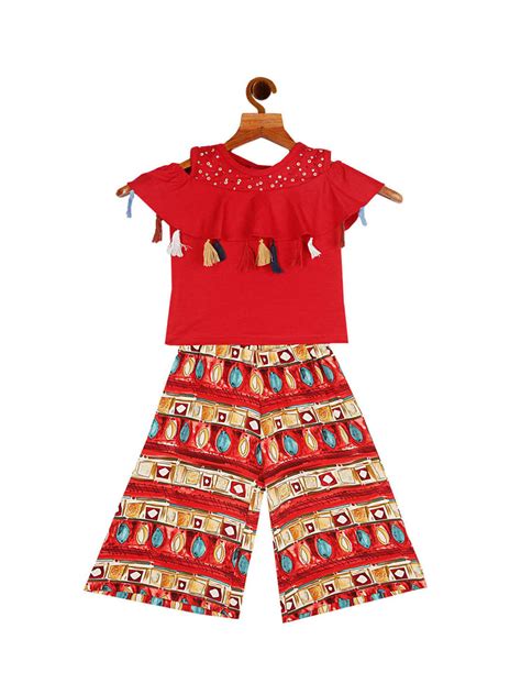 Tiny Girl Red Printed Top With Pants Tiny Girl Clothing Tata Cliq