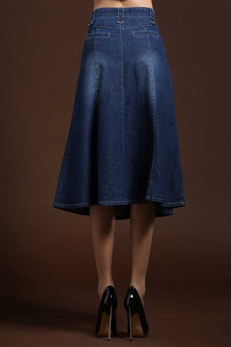2015 Long Jean Skirts Women A Line High Waisted Denim Skirt Woman Long