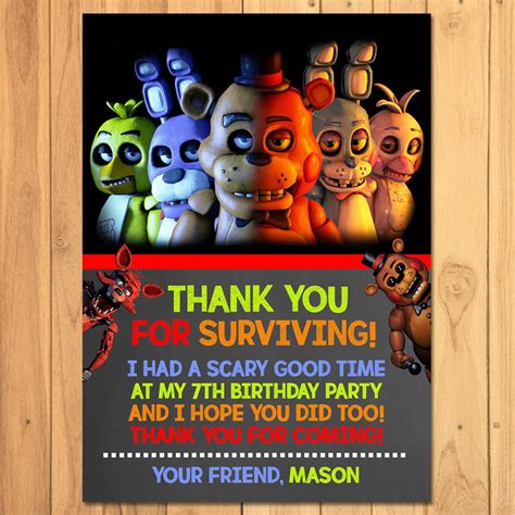 Five Nights At Freddys Thank You Card Fnaf Birthday Etsy Singapore
