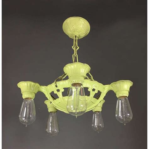 Antique Polychromed Lime Green Five Light Fixture In 2020 Antique