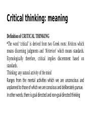Critical Thinking Characteristics Relevance Pptx Critical Thinking Meaning Definition