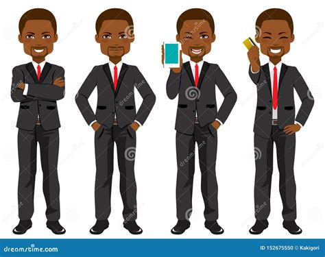 Black Businessman Set Collection Standing Stock Vector Illustration