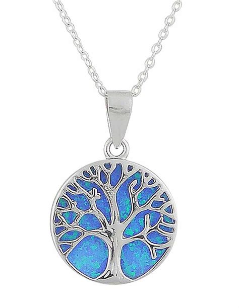 Blue Opal Tree Of Life Silver Necklace | The Opal UK