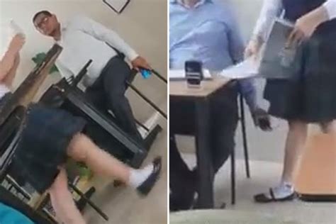 Vile Moment Perv Teacher Takes Secret Upskirt Pics Of Schoolgirls In The Middle Of A Lesson