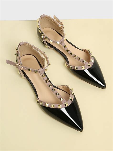 T Strap Studded Ballet Flats Studded Ballet Flats Faux Leather Flats