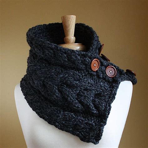 Items Similar To Cabled Buttoned Scarf Charcoal Grey On Etsy