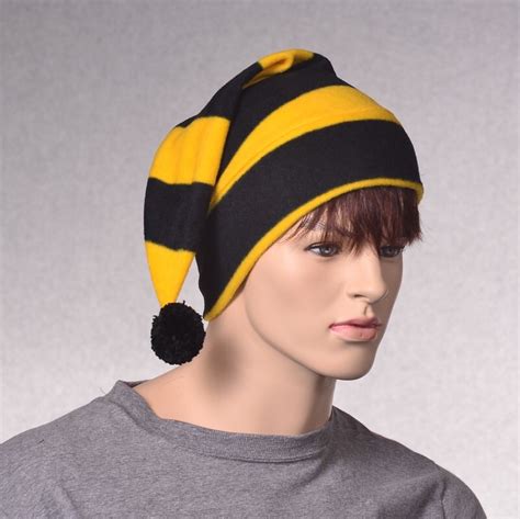 Stocking Cap And Gold Striped Unisex Adult Mens Women Hat Fleece With