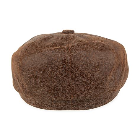 Sixpence Flat Cap Jaxon Hats Leather Newsboy Cap Brun Sixpence