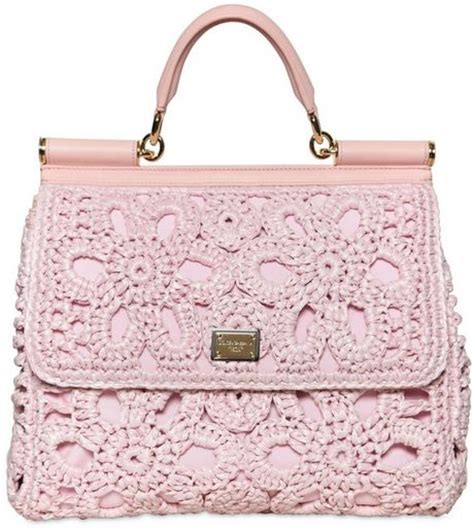 Dolce And Gabbana Miss Sicily Crochet Raffia Canvas Bag In Pink Lyst