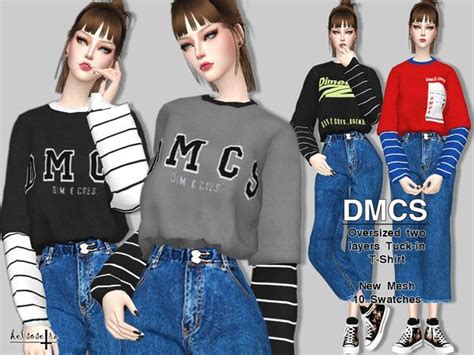 Dmcs 2 Layers Oversized Tee By Helsoseira For The Sims 4 Sims 4