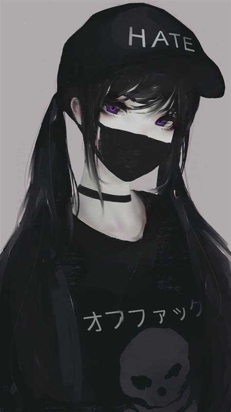 Download 1080x1920 Wallpaper Black Hair Anime Girl Mask Art Samsung Galaxy S4 S5 Note Sony