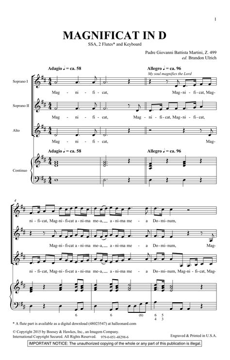 Magnificat In D Sheet Music Brandon Ulrich Ssa Choir