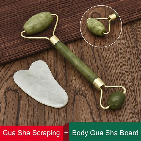Massager Guasha Facial Jade Roller Face Liftbody Gua Sha Board Tool Set Shopee Singapore