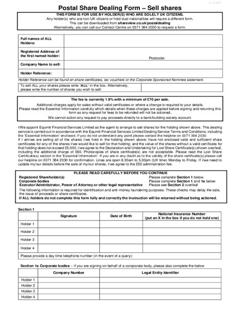 Equiniti Postal Share Dealing 2021 2024 Form Fill Out And Sign