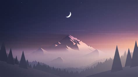 Download Minimalist Digital Art Mountain Landscape Night Moon 4k