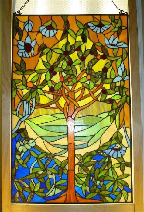 Free S H Tree Design Stained Glass Window Panel 20x32 Stained Glass