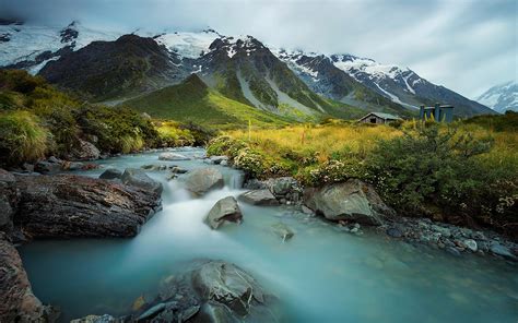 Landscape Nature Rocky Mountains With Snow Mountain