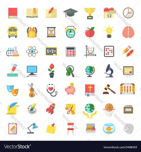Flat Colorful School Subjects Icons Isolated Vector Image