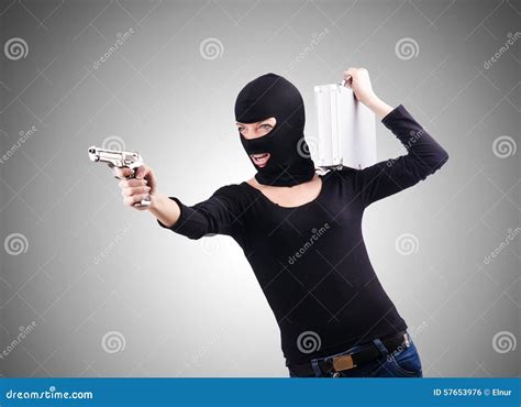 Criminal With Gun Isolated On The White Stock Photo Image Of