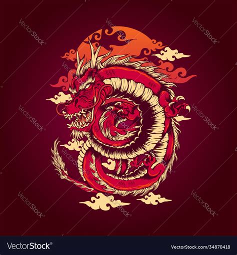 Red Dragon Japan Traditional With Cloud Ornaments Vector Image