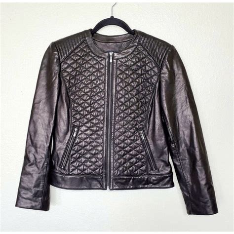 Cole Haan Black Leather Moto Quilted Jacket Fortune Jackets