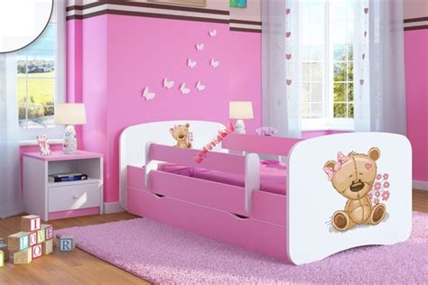 Betten für kinder, die platz sparen und mehrwerte bieten: Kinderbett mit Rausfallschutz Ourbaby - BÄRCHEN - pink ...