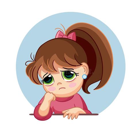 Cartoon Sad Girl Face Emotion Vector Illustration Stock Vector