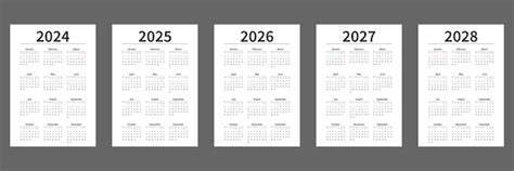 Premium Vector A Set Of Calendars 2024 2025 2026 2027 2028 Vector