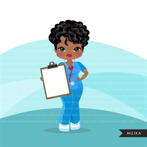 Black Nurse Clipart With Scrubs African American Graphics Etsy In 2020 Girls Clips Clip Art