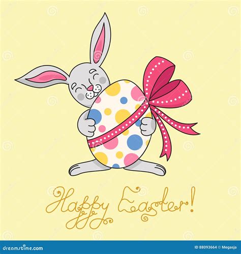 Easter Bunny Is Holding Egg In Paws Stock Vector Illustration Of