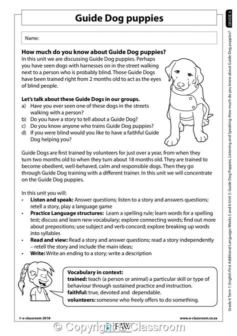 English Worksheets Grade 6 Grade 4 English First Additional Language