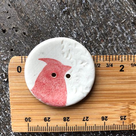 Redbird Porcelain Button-Artisan Button-Hand made button-ceramic button-large button-red bird ...