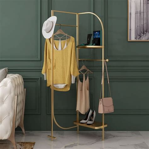 Gold Clothing Rack With Shelf And Hanging A