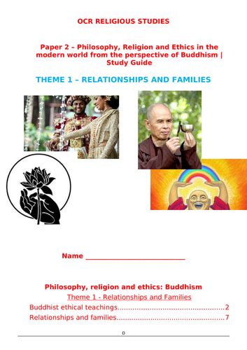 ocr rs gcse paper 2 relationships and families buddhism revision guide teaching resources