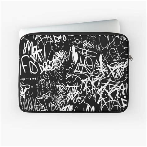 Black And White Graffiti Abstract Collage Print Pattern Laptop Sleeve