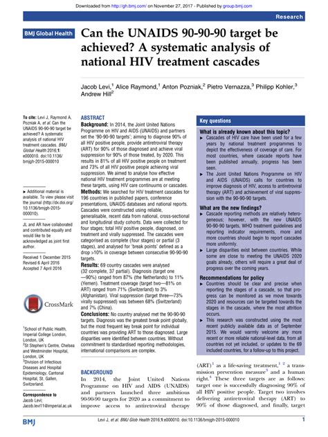 Pdf Can The Unaids 90 90 90 Target Be Achieved A Systematic Analysis Of National Hiv