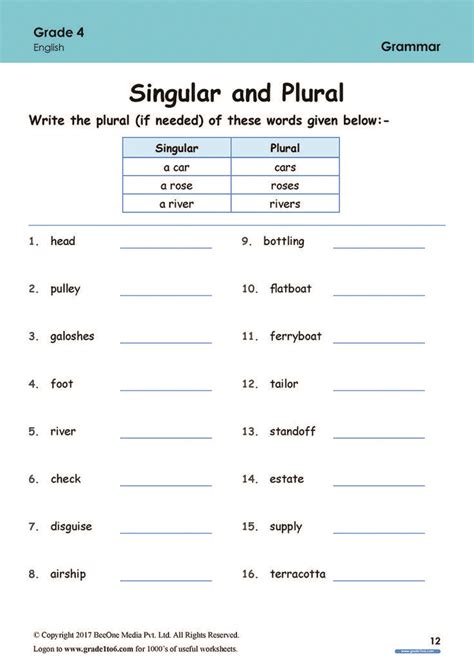 Grade 4 English Grammar Worksheets Pdf