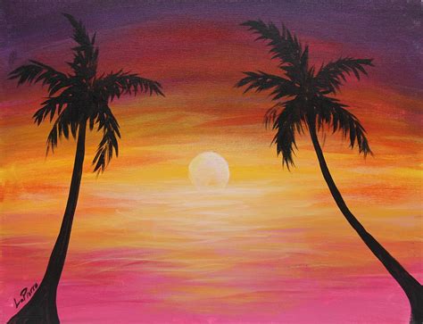 Palm Trees Painting Sunset