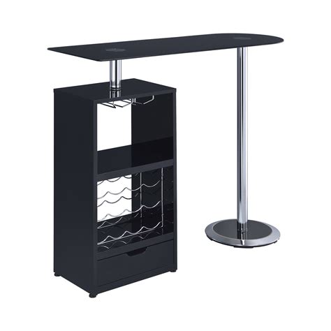 Coaster Modern Black Bar Table With Wine Bottle Storage And Glass Top