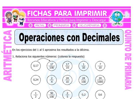 Operaciones Con Decimales Para Quinto De Primaria Fichas
